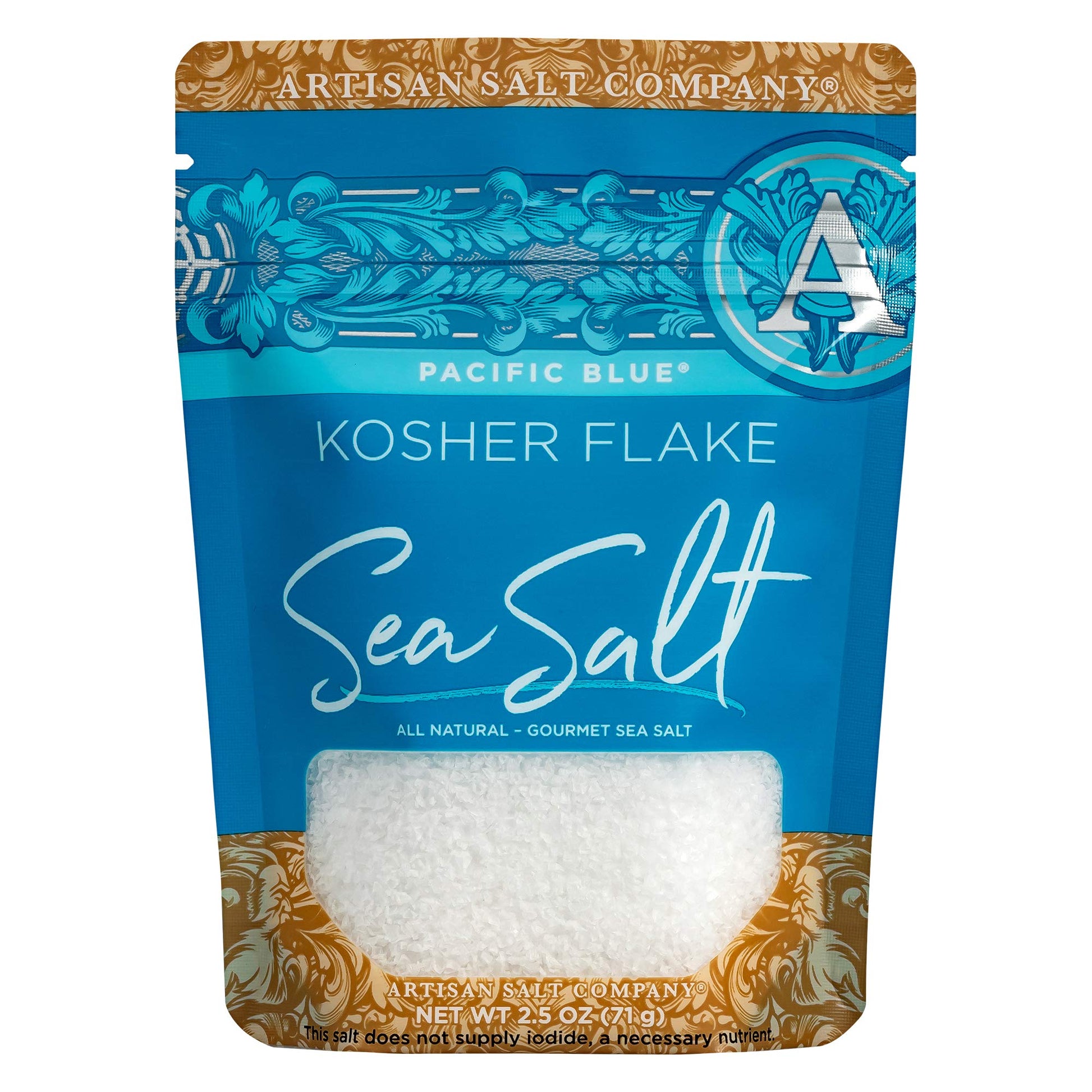 SaltWorks Artisan Salt Pacific Blue Kosher Flake Sea Salt, 2.5 Ounce, White, Zip-Top Pouch