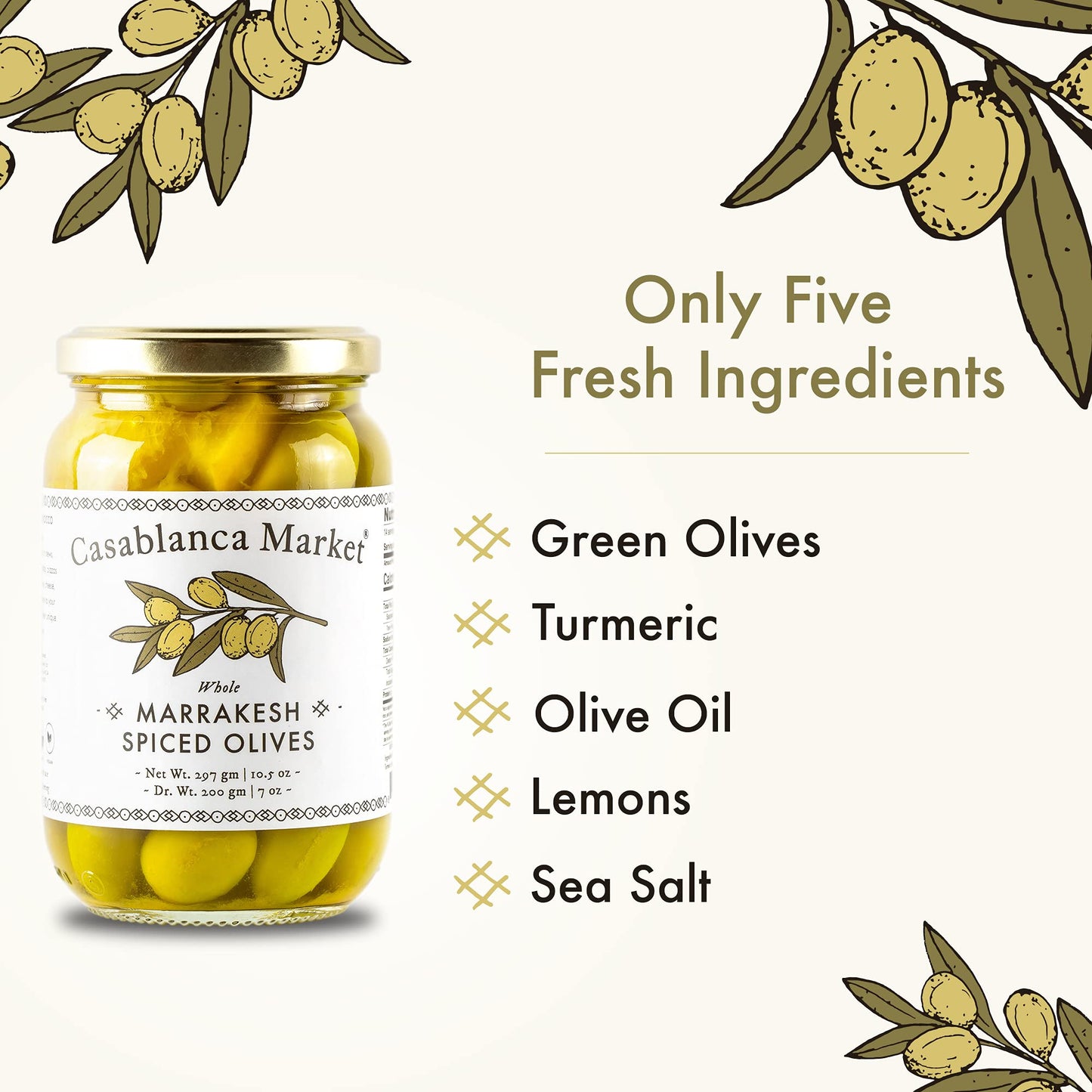Casablanca Market Moroccan Colossal Green Olives – Whole with Pits, 10.5 oz