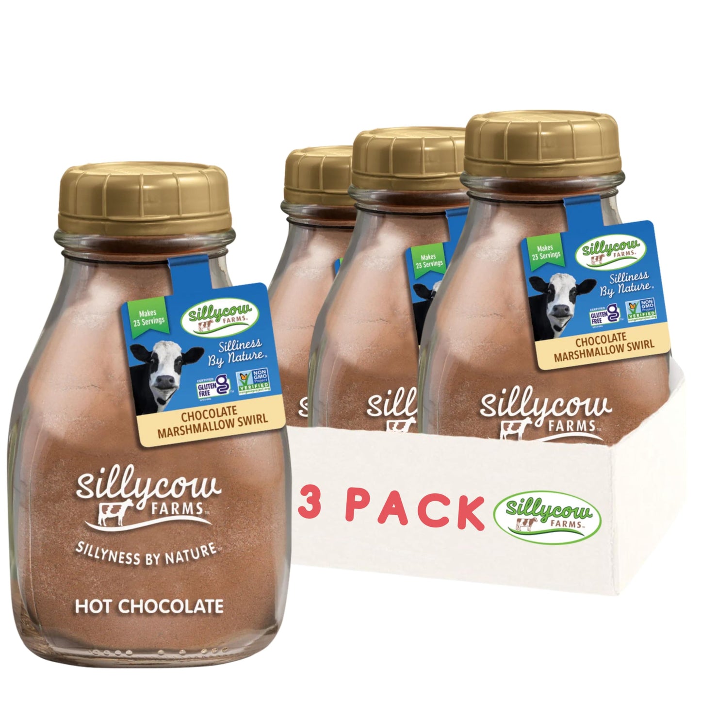 Sillycow Farms Marshmallow Swirl Hot Chocolate | Gluten-Free | Non-GMO | Hot Cocoa Mix with Dutch Processed Cocoa Powder | Made with Real Ingredients | 16.9 oz Glass Bottle (Pack of 3)