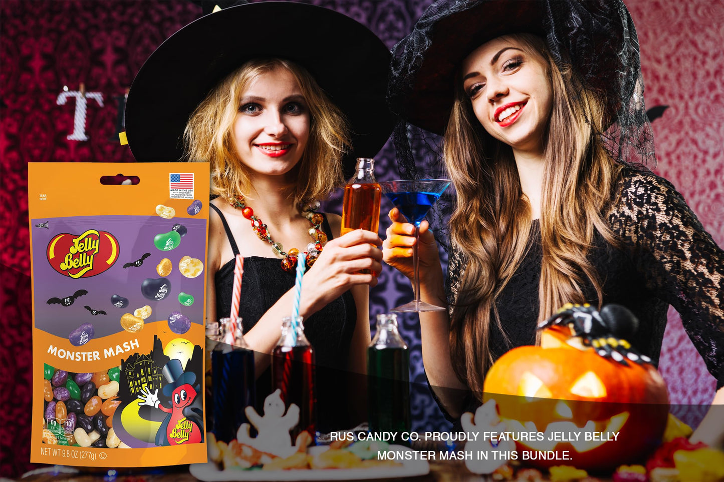 Jelly Bean Assorted Flavor - 9.8Oz Bag With Pocket Size Travel Bag + 3 R.U.S. Candy Cards- Spooky And Sweet Halloween Jelly Bean