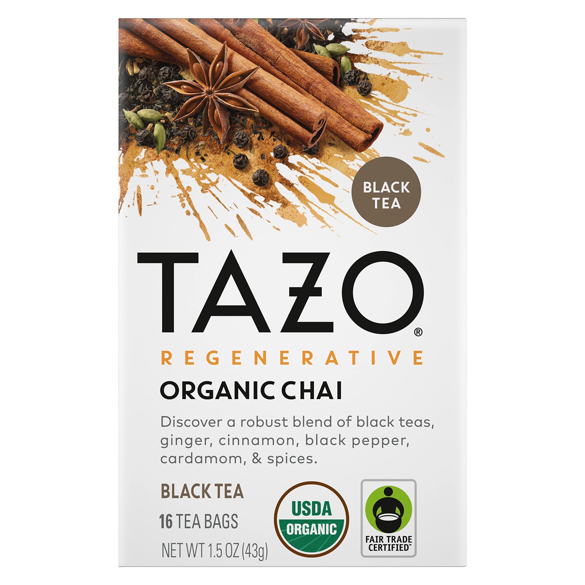 Tazo Tea Bags  Black Tea  Regenerative Organic Chai Tea  16 Count