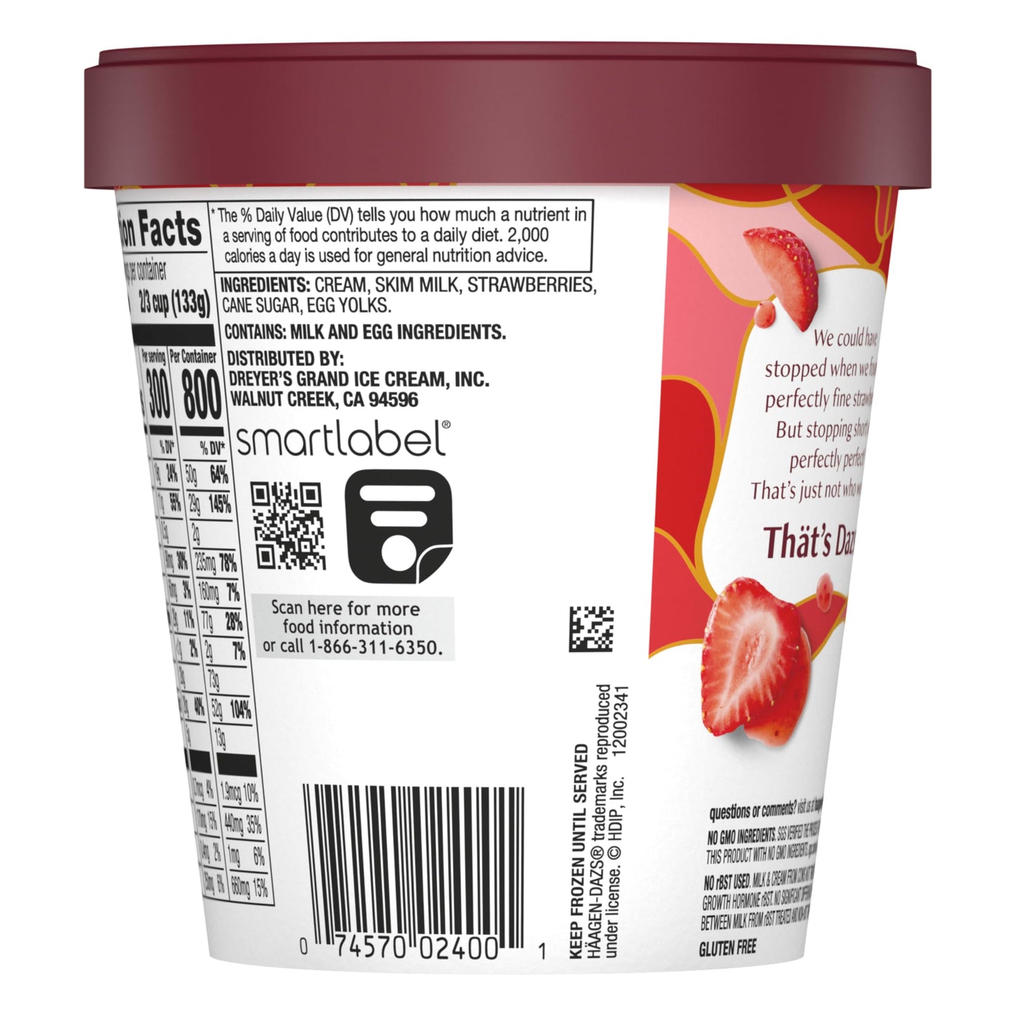 Haagen-Dazs Strawberry Ice Cream, 14 fl oz (Frozen)
