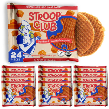Stroop Club Traditional Organic Stroopwafel Caramel Treats | Vegan, Plant-Based and Dutch-Approved Indulgence - 24 Vegan Waffle 