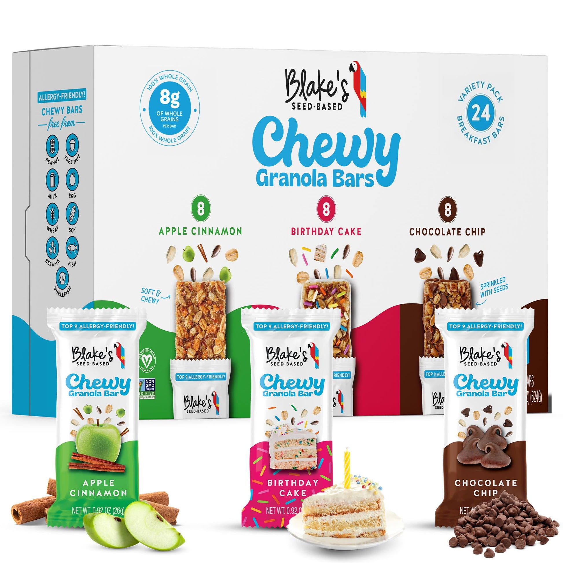 Blakes Seed Based Chewy Granola Bars Variety Pack, Vegan, Gluten Free, Nut Free, 24 Count