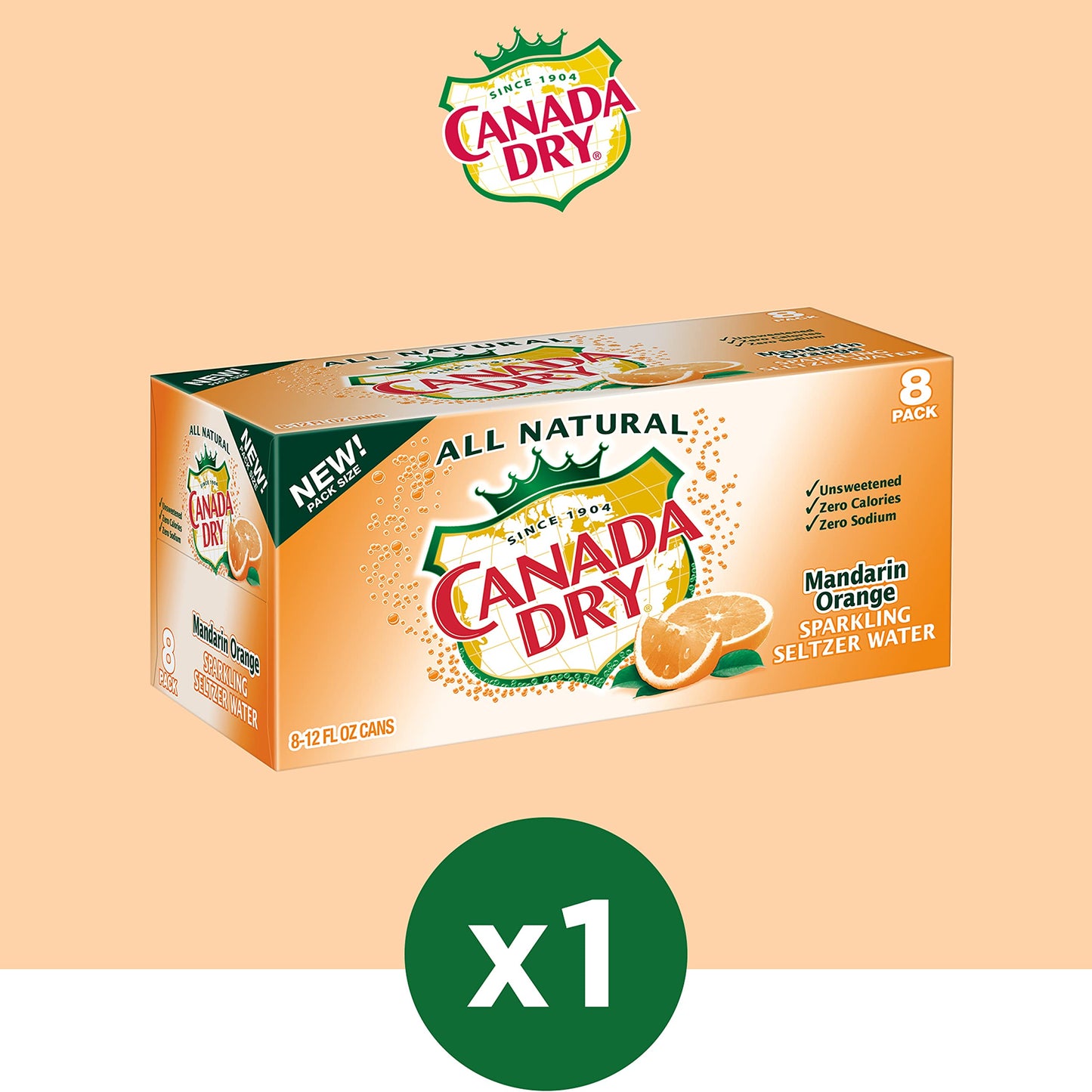 Canada Dry Sparkling Seltzer Water, Mandarin Orange, 12 oz Can, 8 Count, Model 10099694