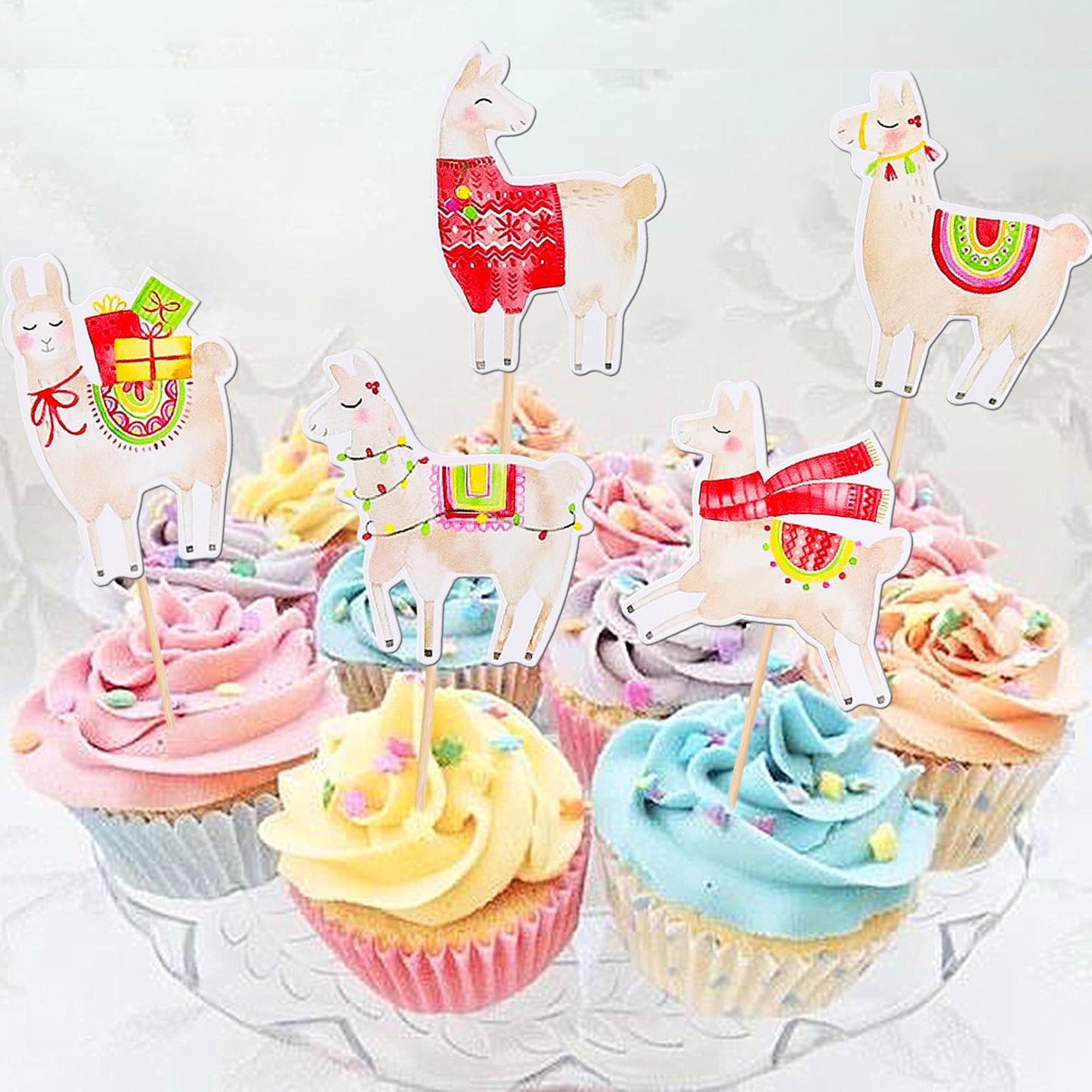 35 Pcs Llama Cupcake Toppers Double Sided Mexican Fiesta Alpaca Cupcake Picks For Llama Fiesta Theme Baby Shower Kids Boys Girls