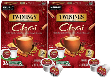 Twinings Chai Flavoured Black Tea K-Cup Pods For Keurig, Naturally Sweet And Savoury Spice Flavours, Caffeinated, 24 Count (Pack