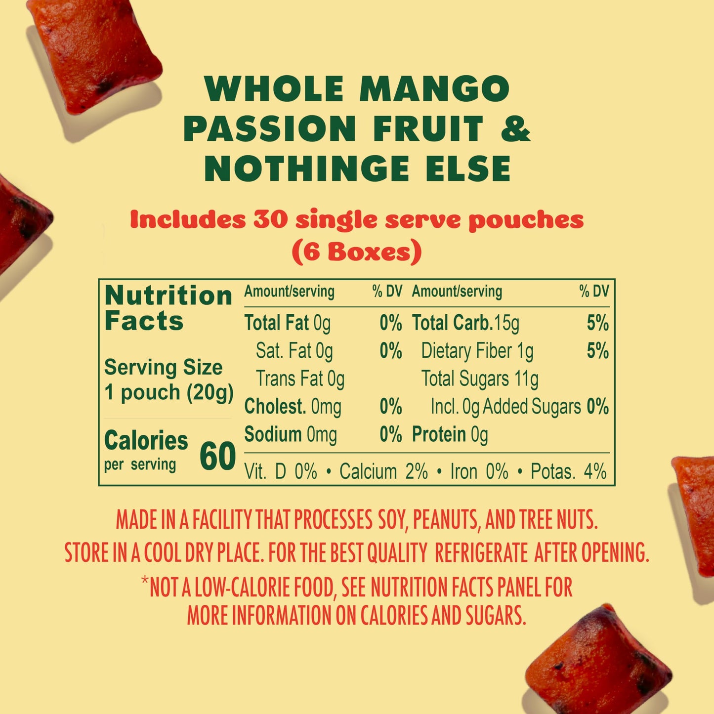 SOLELY - Organic Mango & Passion Fruit Whole Fruit Gummies (Pack of 6 Boxes, 5 Bags per Box) - Real Fresh Fruit - Healthy Snacks