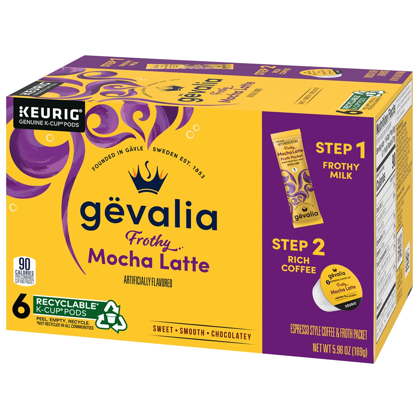Gevalia, 2-Step K-Cup & Froth Packets, 6 Count, 5.6Oz Box (Pack Of 3) (Mocha Latte)