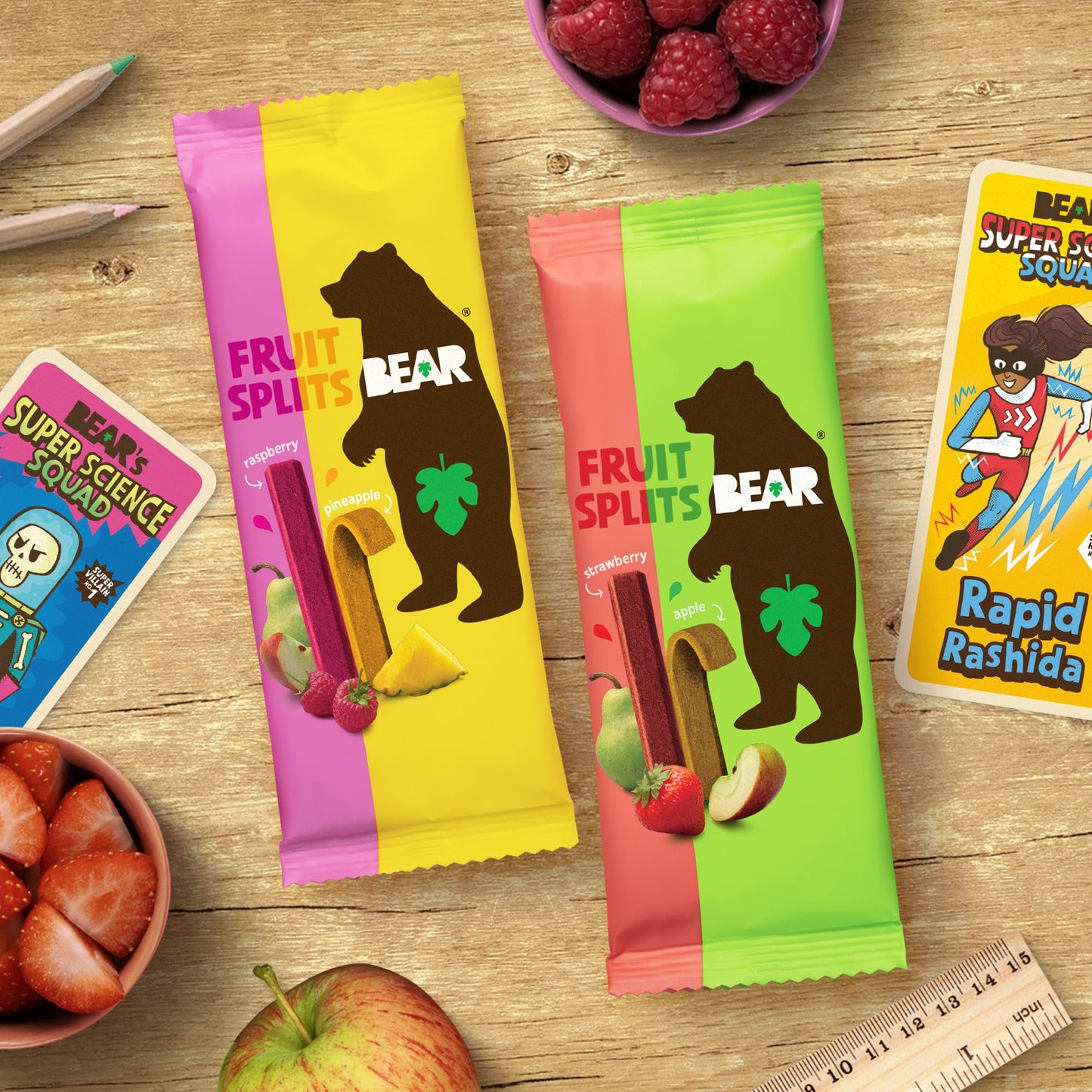 BEAR Real Fruit Snack Splits - Gluten Free, Vegan, and Non-GMO - Variety Pack (Apple/Strawberry, Raspberry/Pineapple)- Healthy S