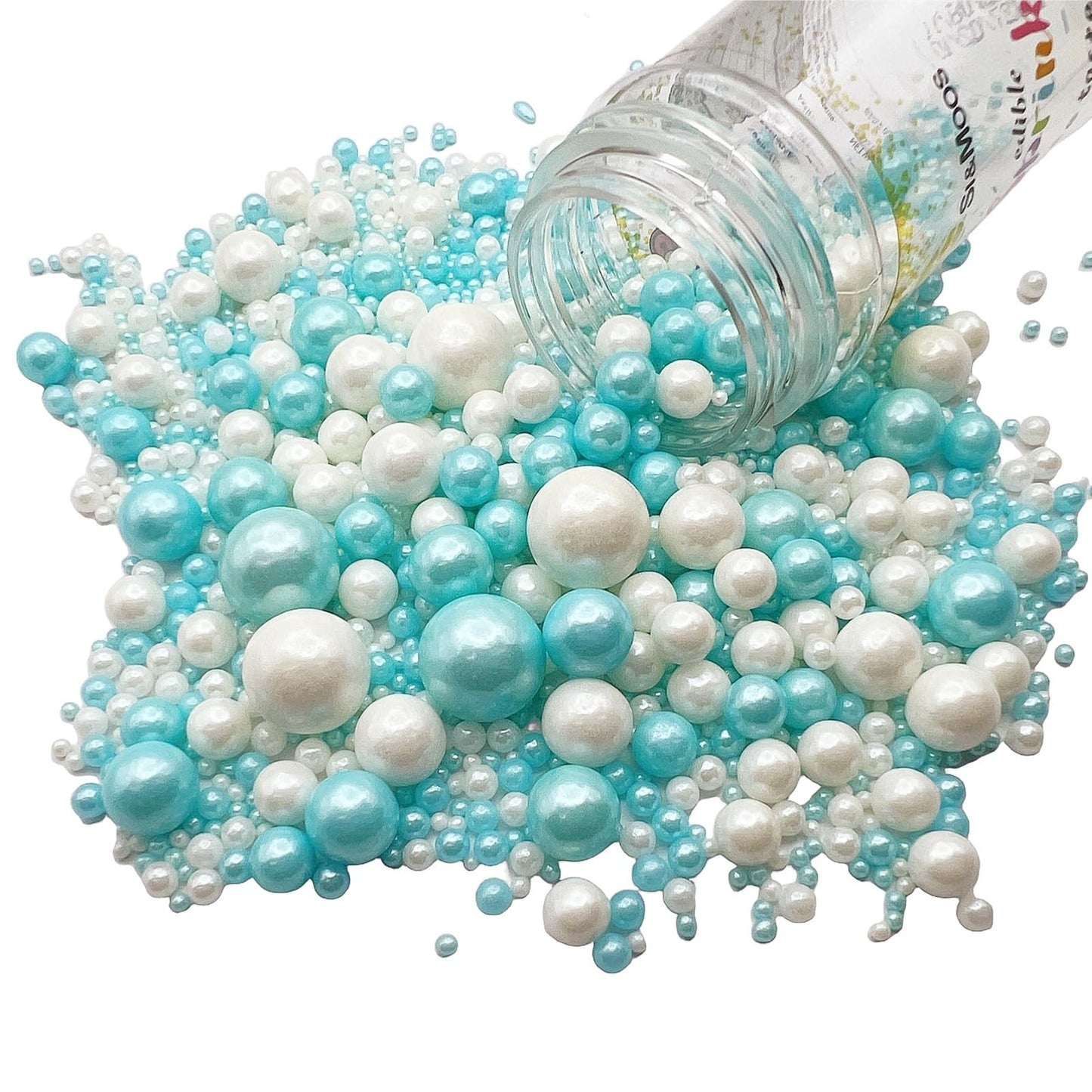SE Si&Moos White and Light Blue Pearl Sprinkles for Cake Decorating Edible Cake Cookie Pearls Cupcake Decorations Baby Blue and White Sprinkles for Cake  Cupcake  Cookies Party Holiday Christmas Supplies 3.5 OZ