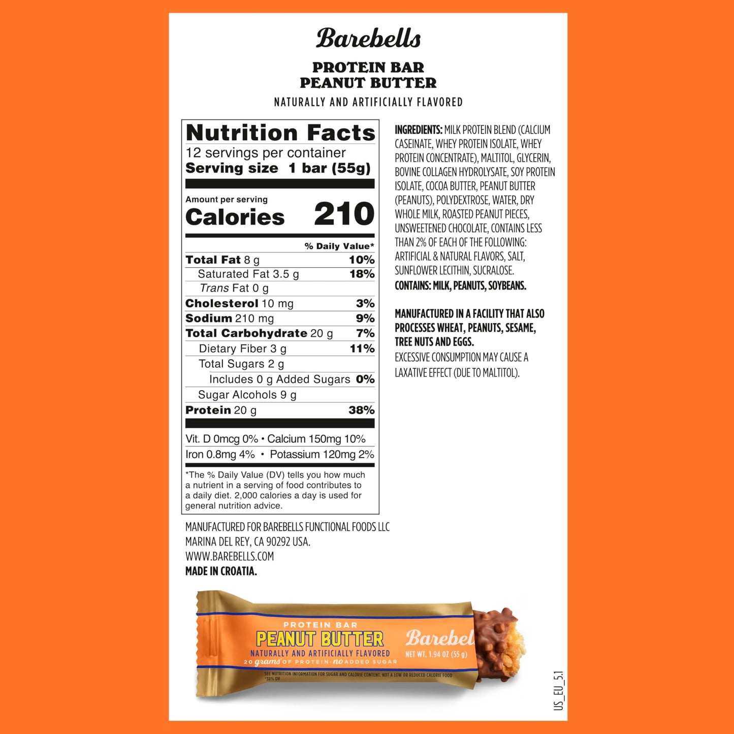 Barebells Protein Bars Peanut Butter - 24 Bars (2 Packs Of 12), 20G High Protein   - Chocolate Peanut Butter Nutrition Bar With 1G Total Sugars - On-The-Go Breakfast Or Post-Workout Snack
