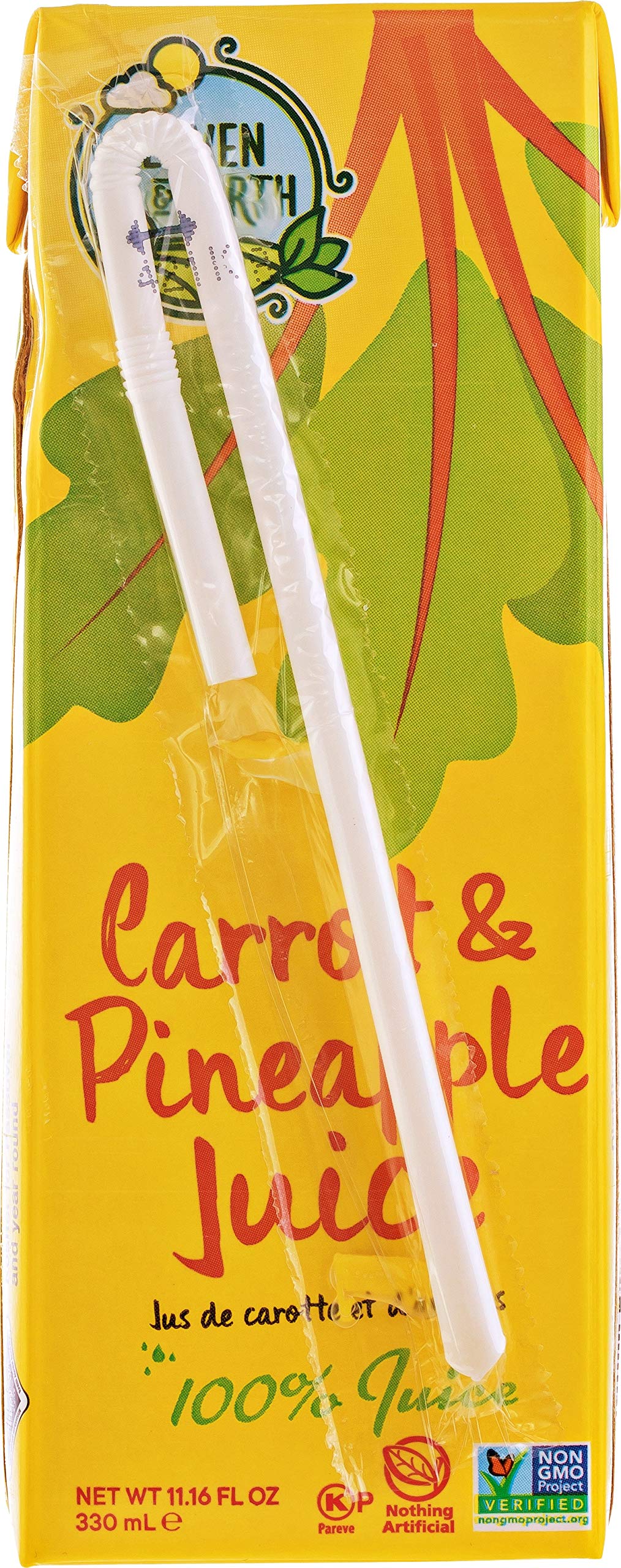 Heaven & Earth 100% Carrot & Pineapple Juice, 11.16Oz (10 Pack) 100% Juice | No Sugar Added | Straw Included | Gluten Free Non G