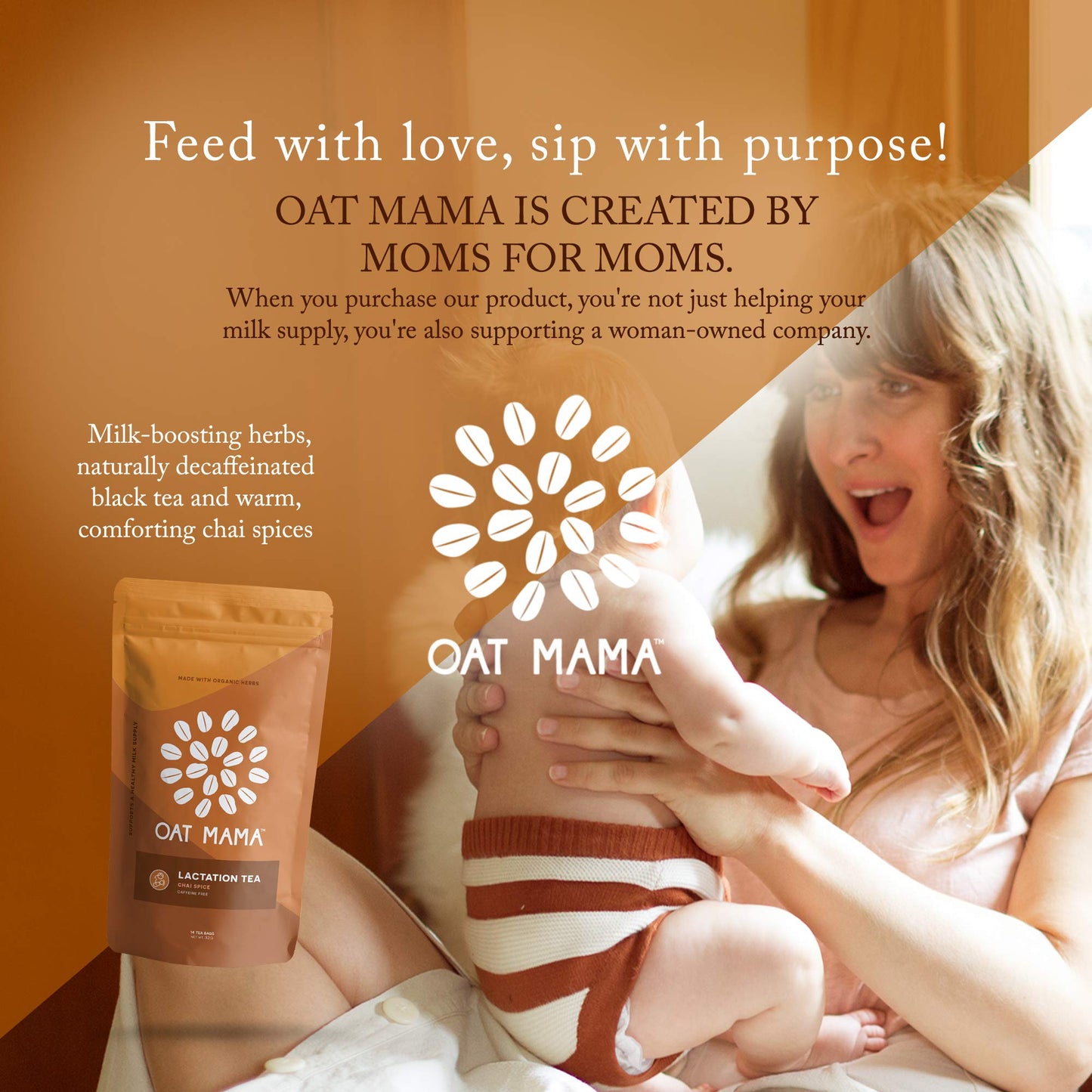 Oat Mama Lactation Tea: Chai Spice, Breastfeeding Support For New Moms, Organic Herbs To Help Increase Milk Supply, Women-Owned,
