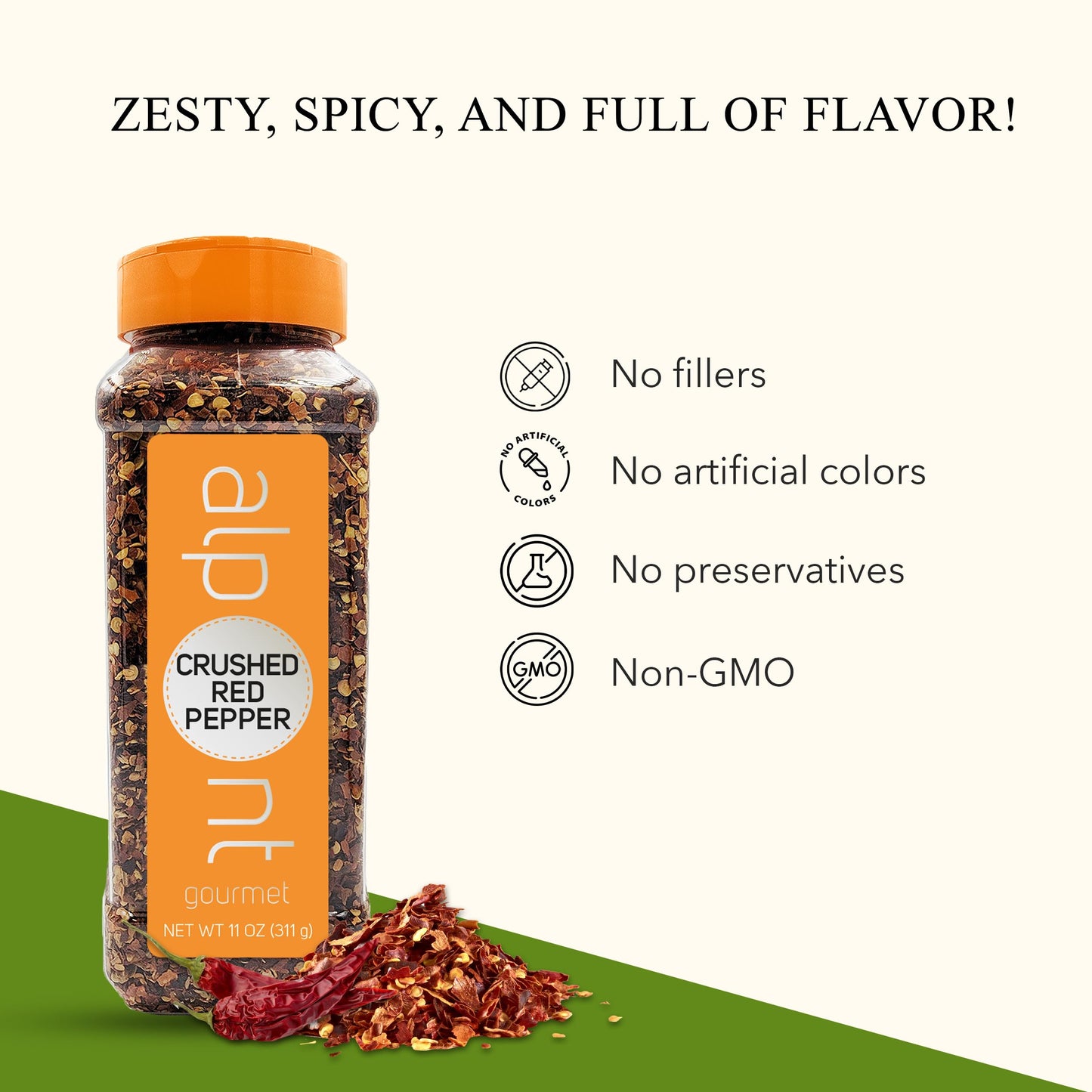 ALPONT GOURMET Crushed Red Pepper, All Natural, Non-GMO, 11oz (311g)