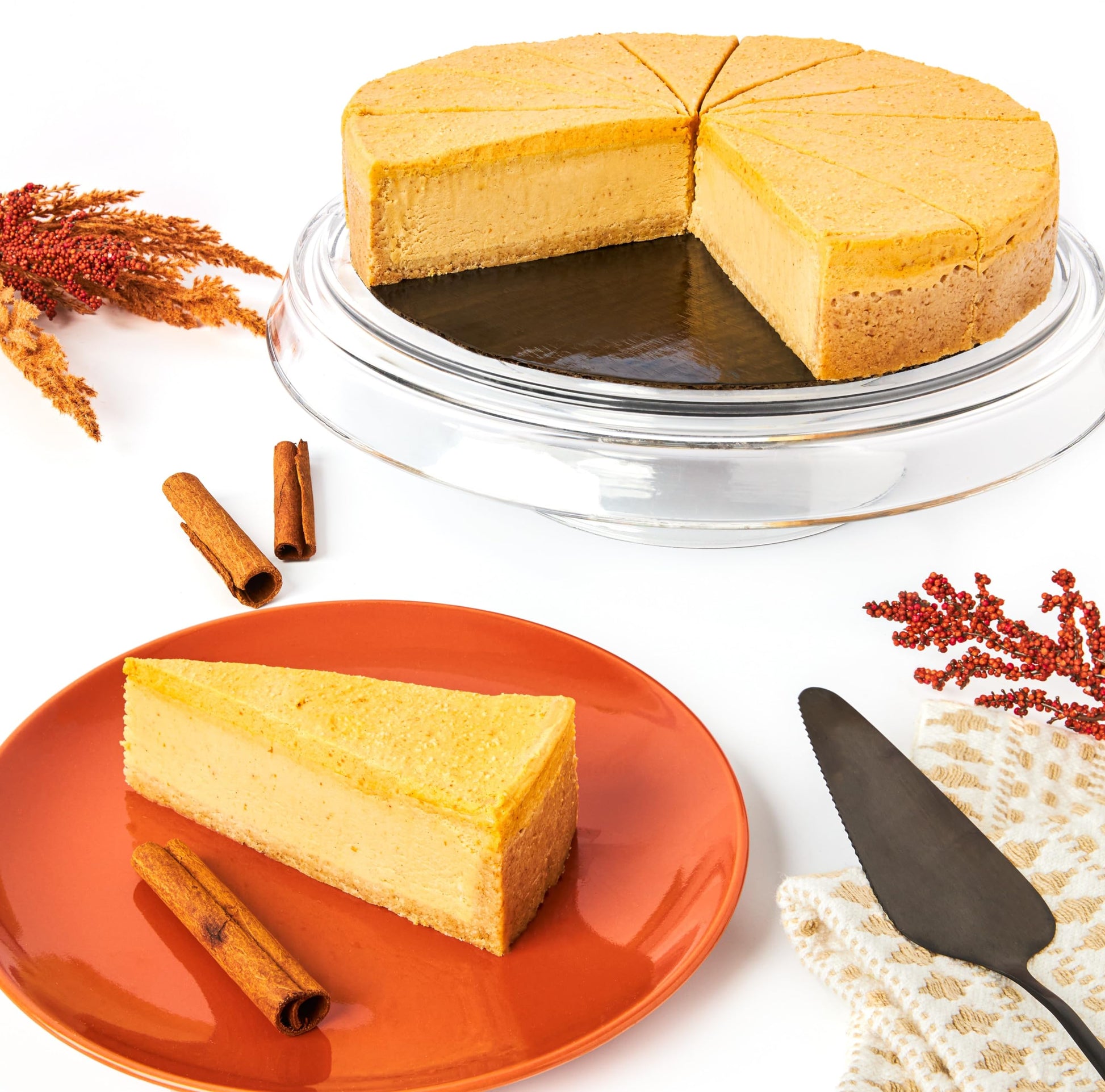 Davids Cookies Pumpkin Cheesecake - Gourmet Pumpkin Spice Cheesecake, Freshly Baked, Pre-Sliced 14 Pieces, 10 Inches