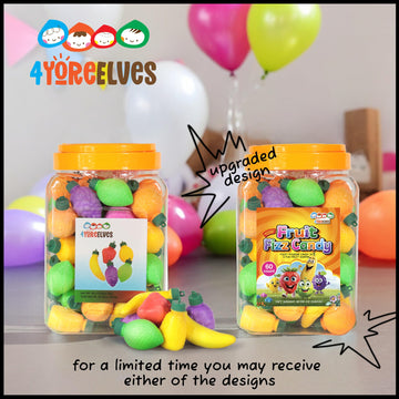 60 Fruit Shaped Fizzy Candy Powder, With Hanging Hole Caps For Decorative Stringing, Fun And Unique 90S Retro Candy, Gluten Free