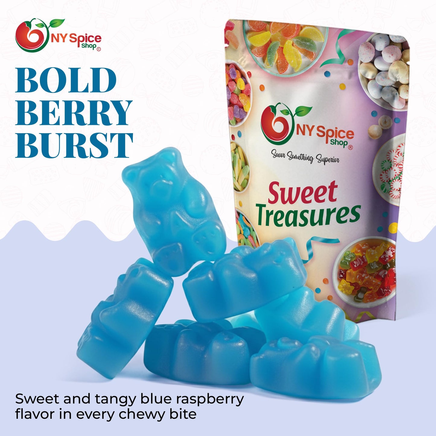 Ny Spice Shop Blue Raspberry Gummy Bears Bulk - 3 Pound Gummies Bears Candy - Gummies Fruit Snacks - Chewy Candy - Flavor Gummy Candies - Gummi Bears Gift For All Occasions