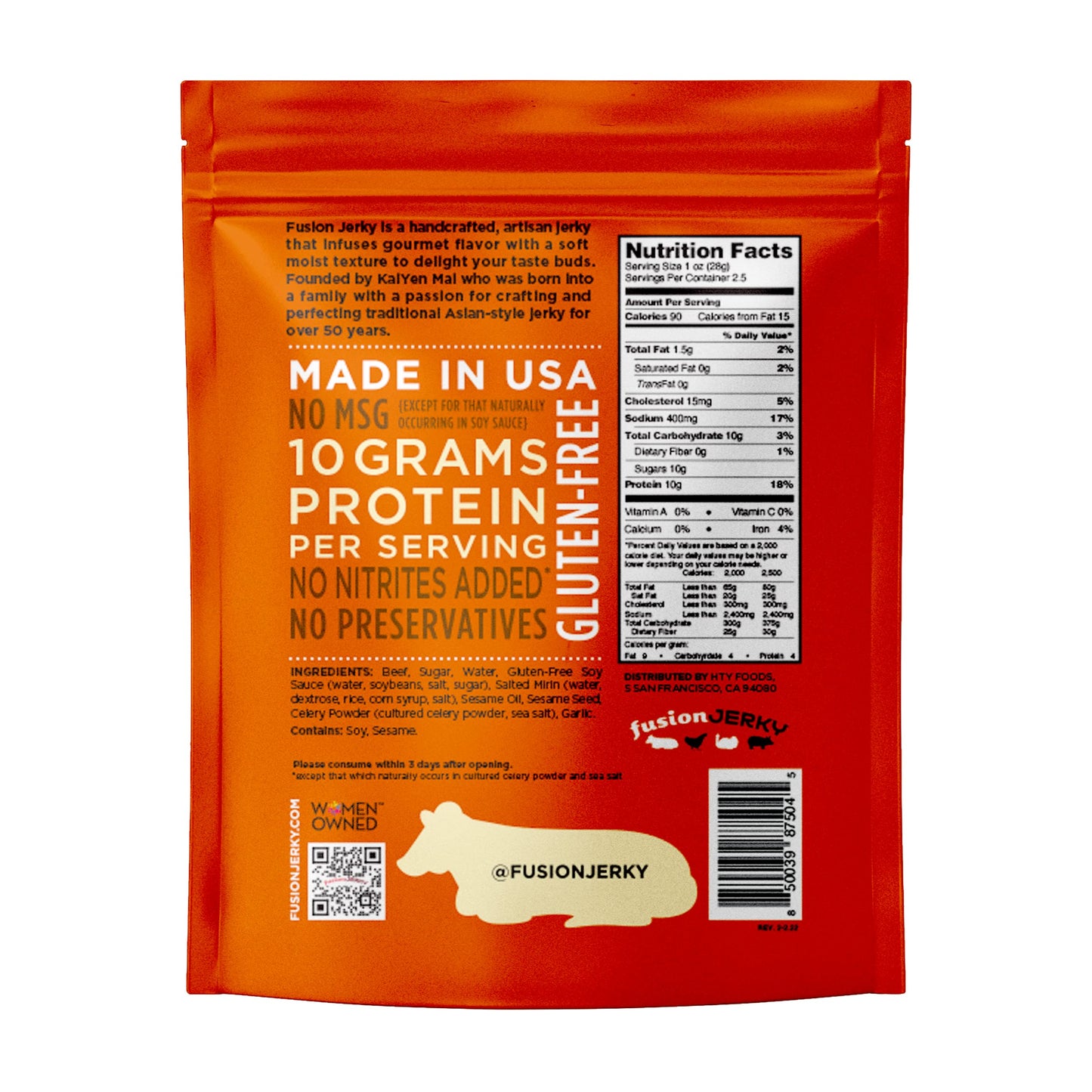 fusionJerky Artisan Beef Jerky, Japanese BBQ, 10g Protein, Gluten Free, 2.5 oz