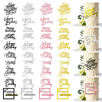 40 Pcs Happy Birthday Cake Toppers Mirror Acrylic Cake Topper Side Cake Decorations Cake Inserts Cake Decorating Supplies Cupcak