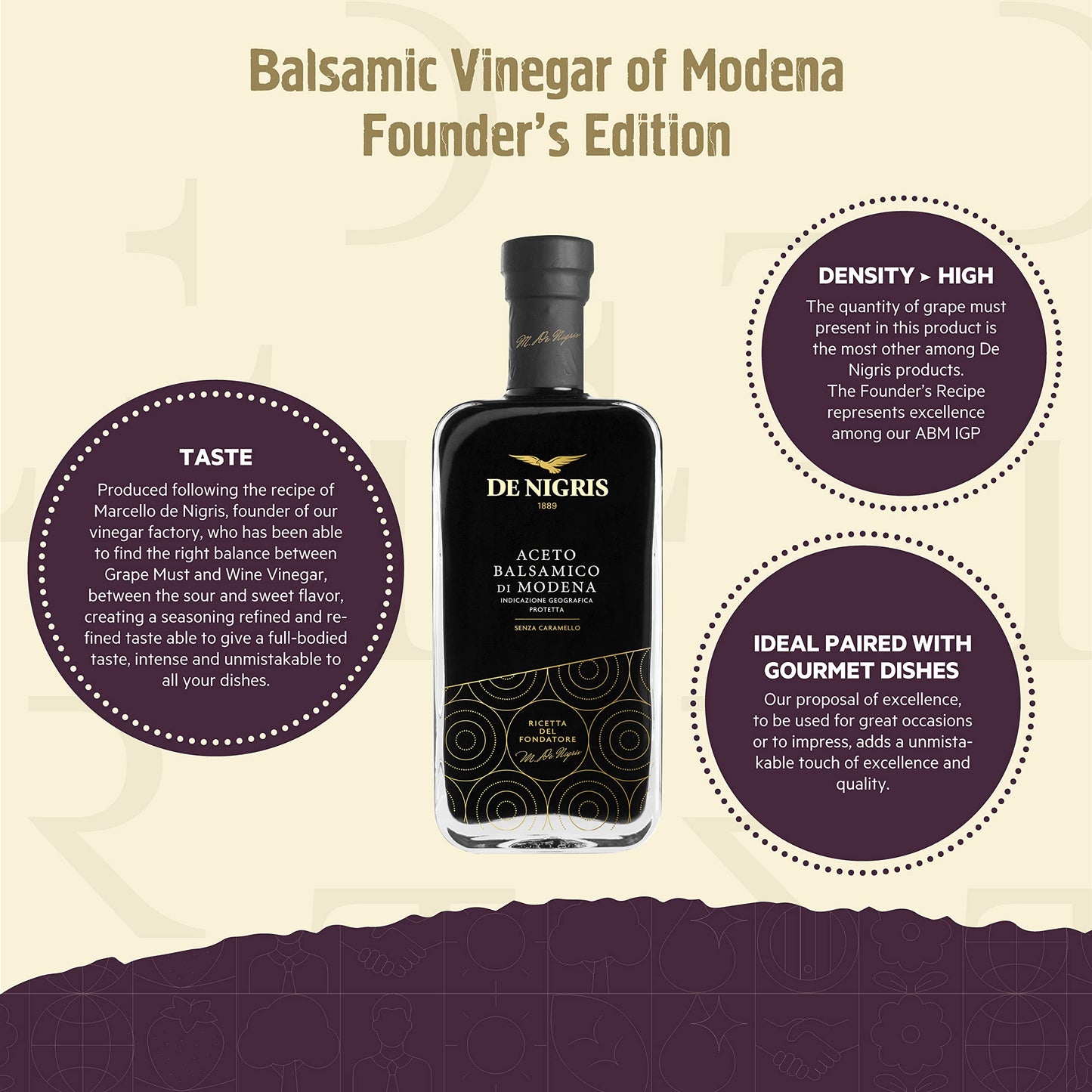 De Nigris Balsamic Vinegar Of Modena Excellence Line Founder'S Edition Recipe (70% Grape Must) 8,5 Oz (250Ml) | Balsamic Vinegar From Modena Italy Thick And Intense | Balsamic Vinegar Aged