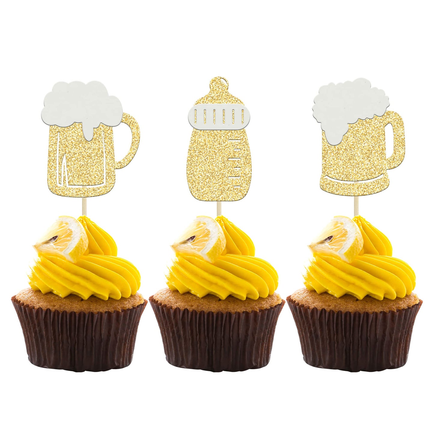 Gyufise Baby Bottle Cupcake Toppers, 24 Pcs Gold Glitter, Perfect for Baby Shower & Birthday Party Decorations