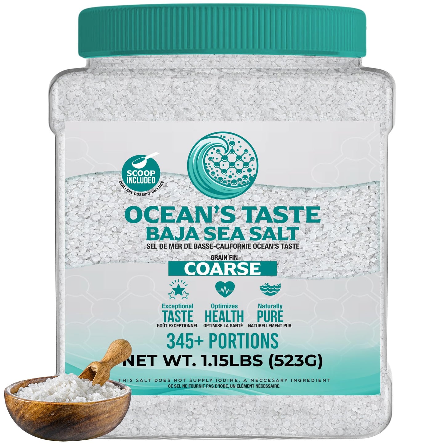 1.15 Pound Jar Oceans Taste Baja Sea Salt, Coarse Natural Grain, 4X More Minerals than Celtic Salt, 30% Less Sodium, Mineral Sa