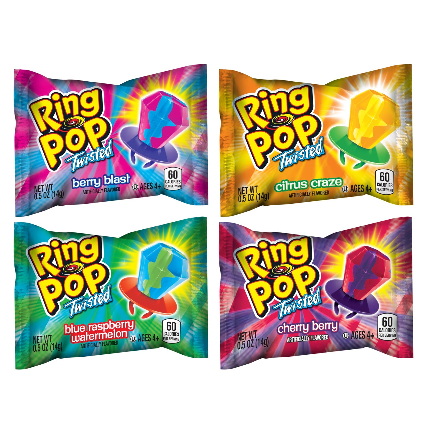 Ring Pop Bulk Lollipop Variety Pack - 10 Count Assorted Twisted Flavors - Fun Candy for Birthdays and Celebrations - Multi Color