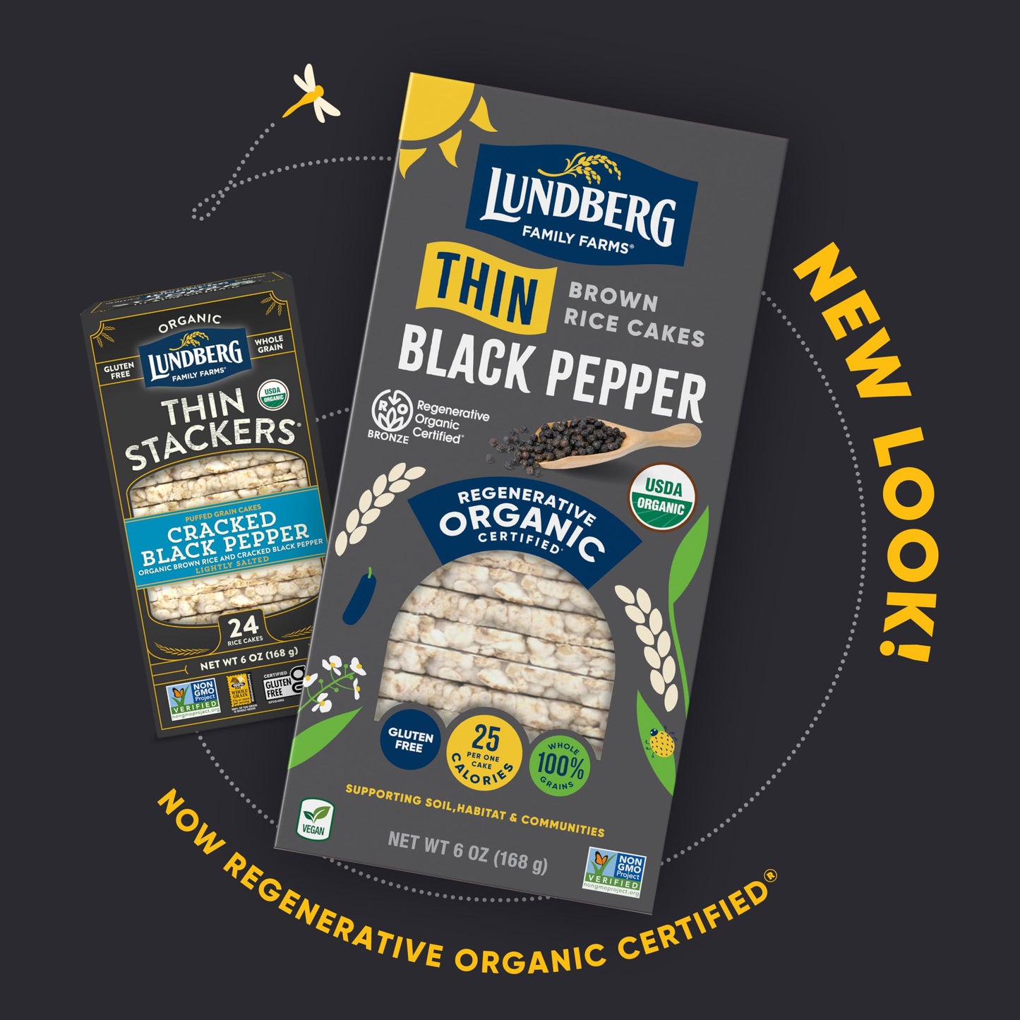 Lundberg Thin Stackers - Rice Cakes, Organic Brown Rice With Organic Cracked Black Pepper And Sea Salt, Healthy Snacks For Adult
