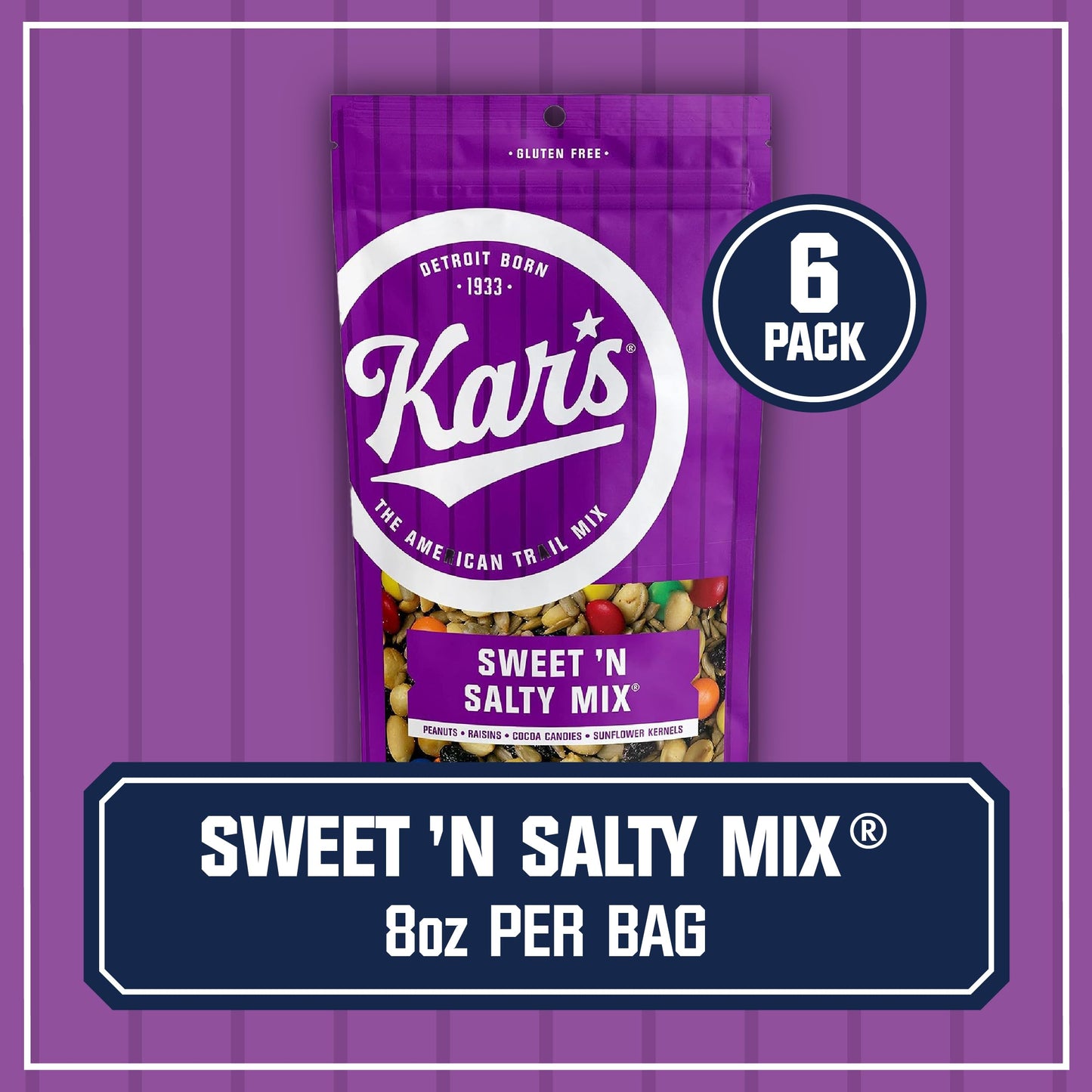 Kars Nuts Sweet N Salty Trail Mix - 8 Oz Resealable Bag, Pack Of 6 - Snacks For Adults And Kids