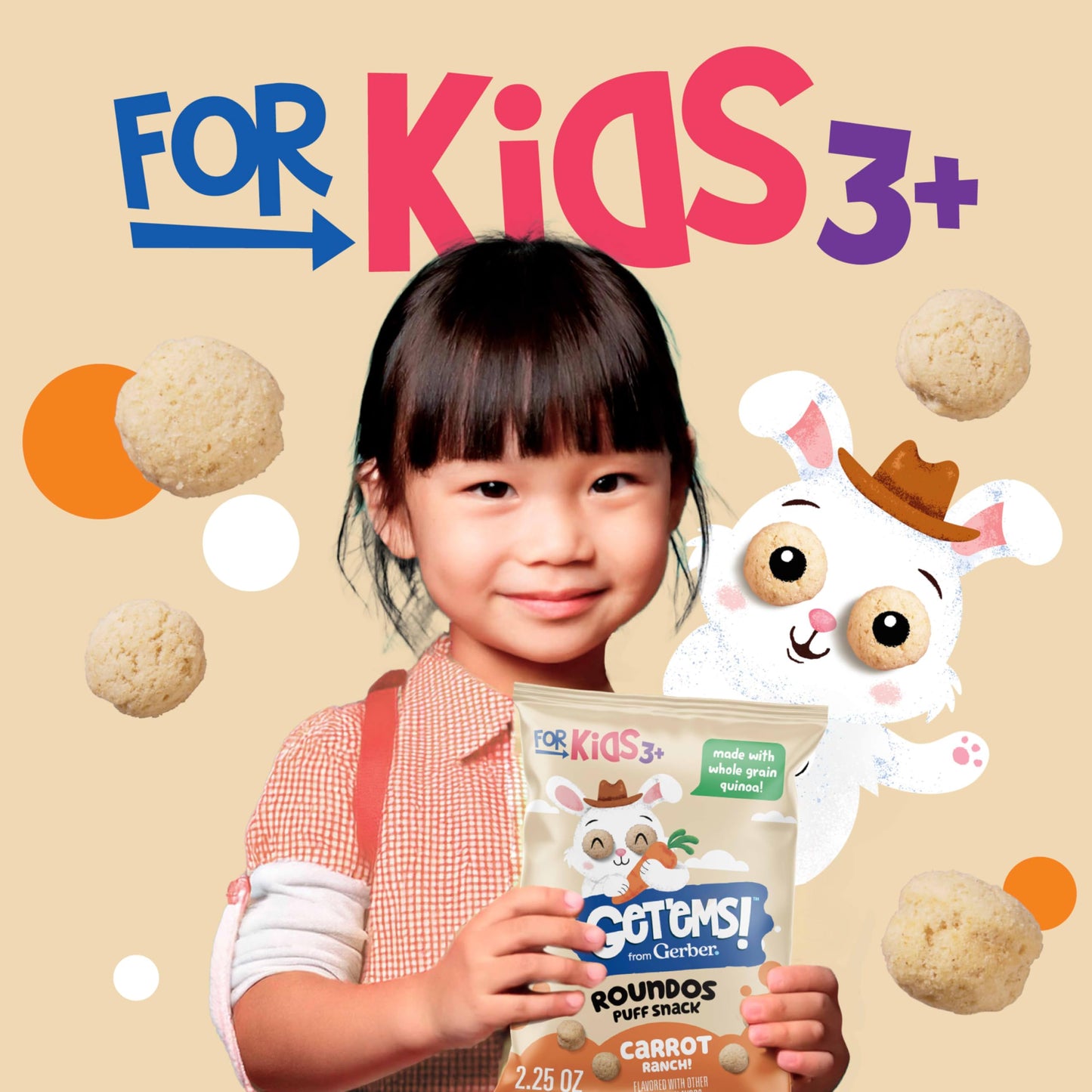 Get'Ems! From Gerber Carrot Ranch Roundos Puffs Snacks, Kids Snack Made With Whole Grain Quinoa, Calcium To Support Strong Bones