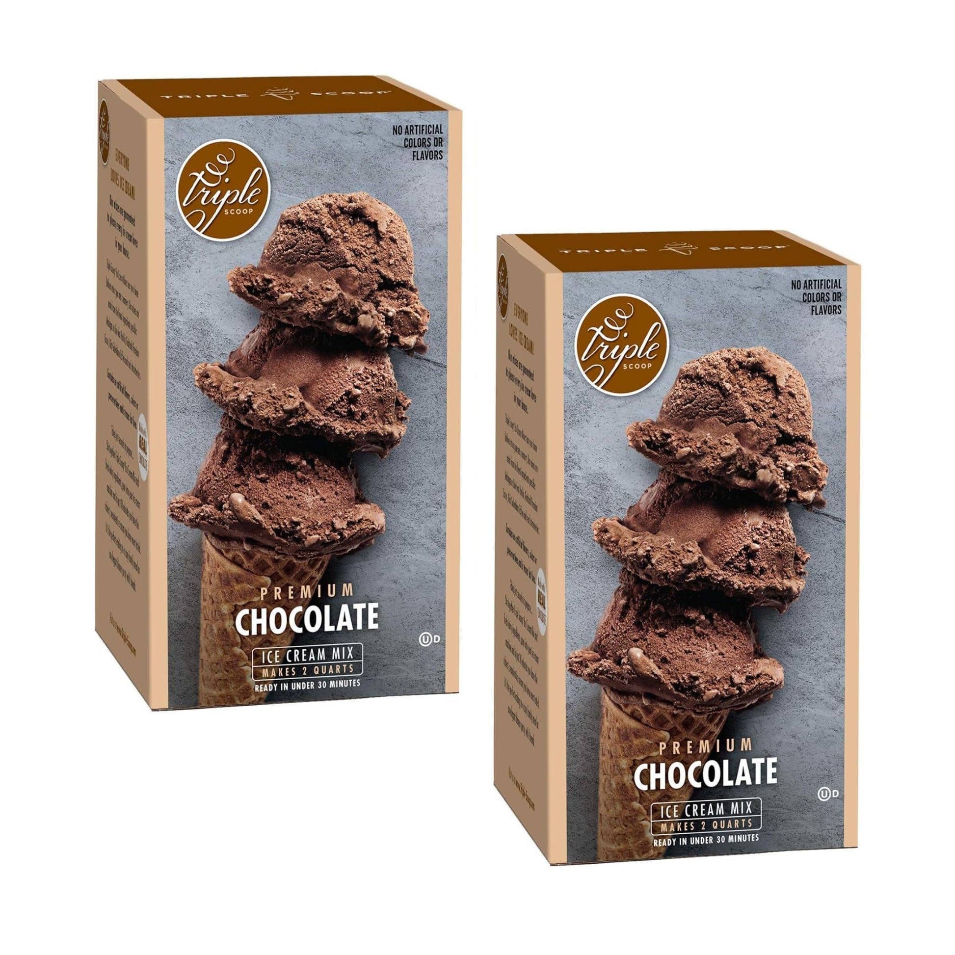 Triple Scoop Chocolate Ice Cream Mix - Premium, 2 Pack, Makes 2 Quarts, Easy to Use, Made in USA