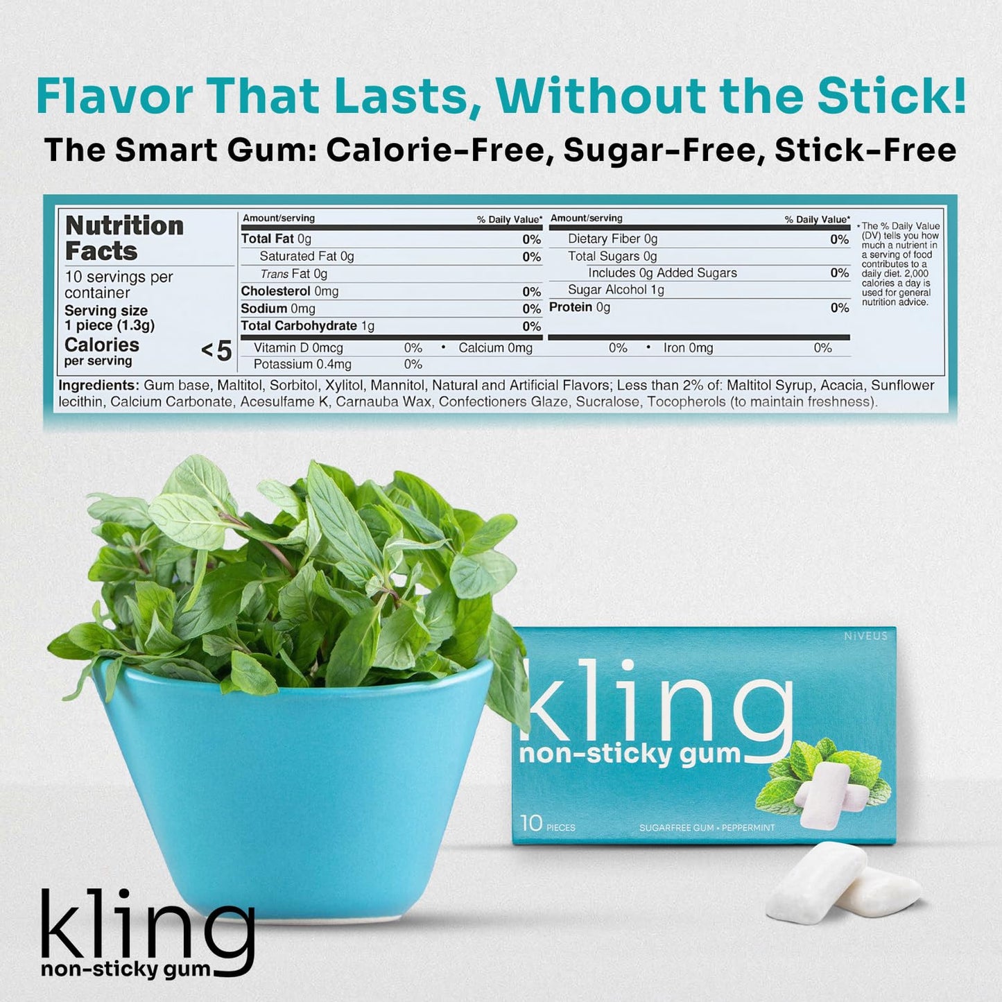 Kling Orthodontic Chewing Gum - Sugar Free Xylitol Gum For Invisalign, Dentures & Braces - Calorie Free Gum For Dry Mouth, Fresh