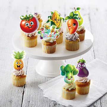 48Pcs Edible Fruit Birthday Cupcake Toppers Wafer Paper Dancing Fruit Birthday Decorations For Baby Shower Wedding Party Decorat