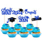 Rsstarxi Cupcake Toppers 24 Pack Glitter Graduation 2025 Blue Black Diploma Cap Cake Picks