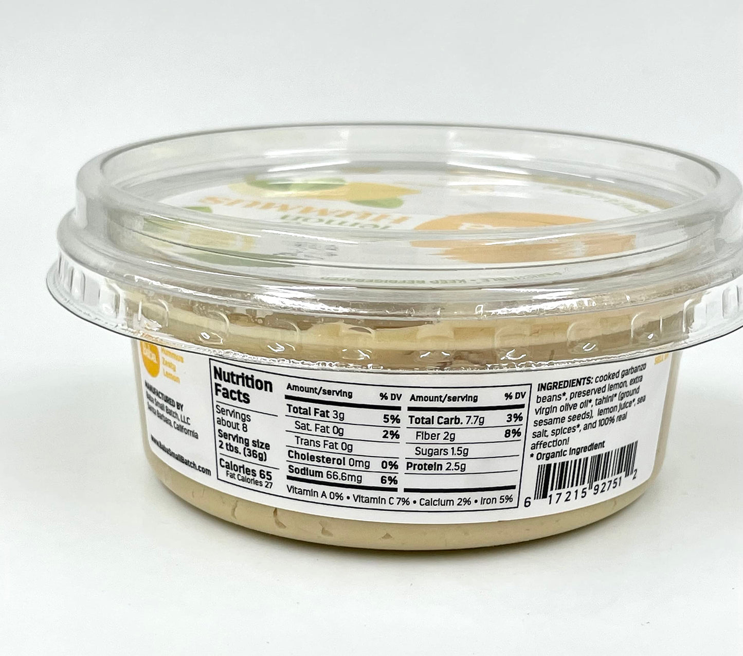 Baba Organic Hummus (8 Oz) - Usda Organic, Gluten Free, Vegan, Non-Gmo, Cholesterol Free, Zero Preservatives (Zesty Lemon Hummus