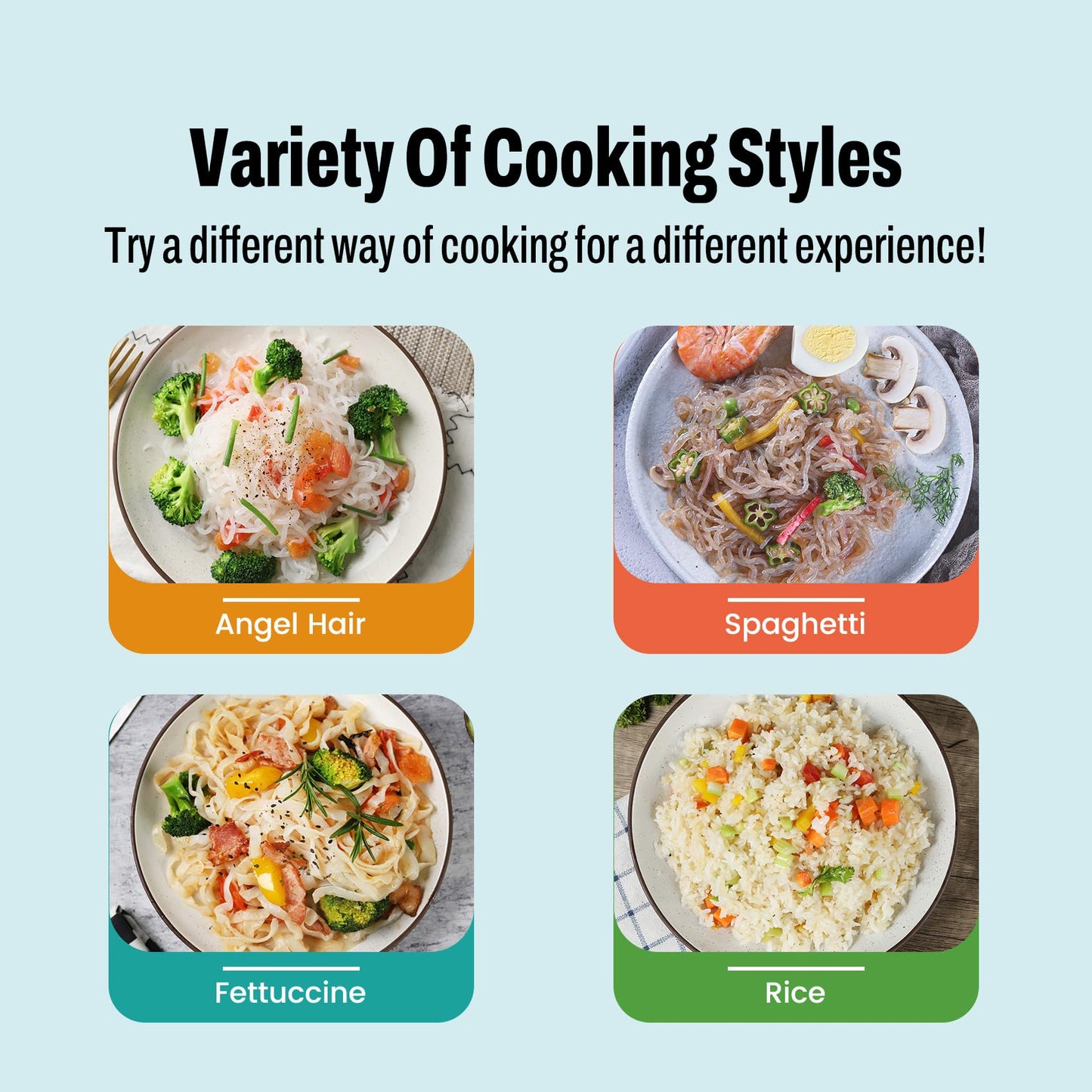Volo Vero Konjac Noodles Variety Pack - 10 Packs Shirataki Noodle Pasta With Fettuccine, Spaghetti, Angel Hair, And Rice Shapes,