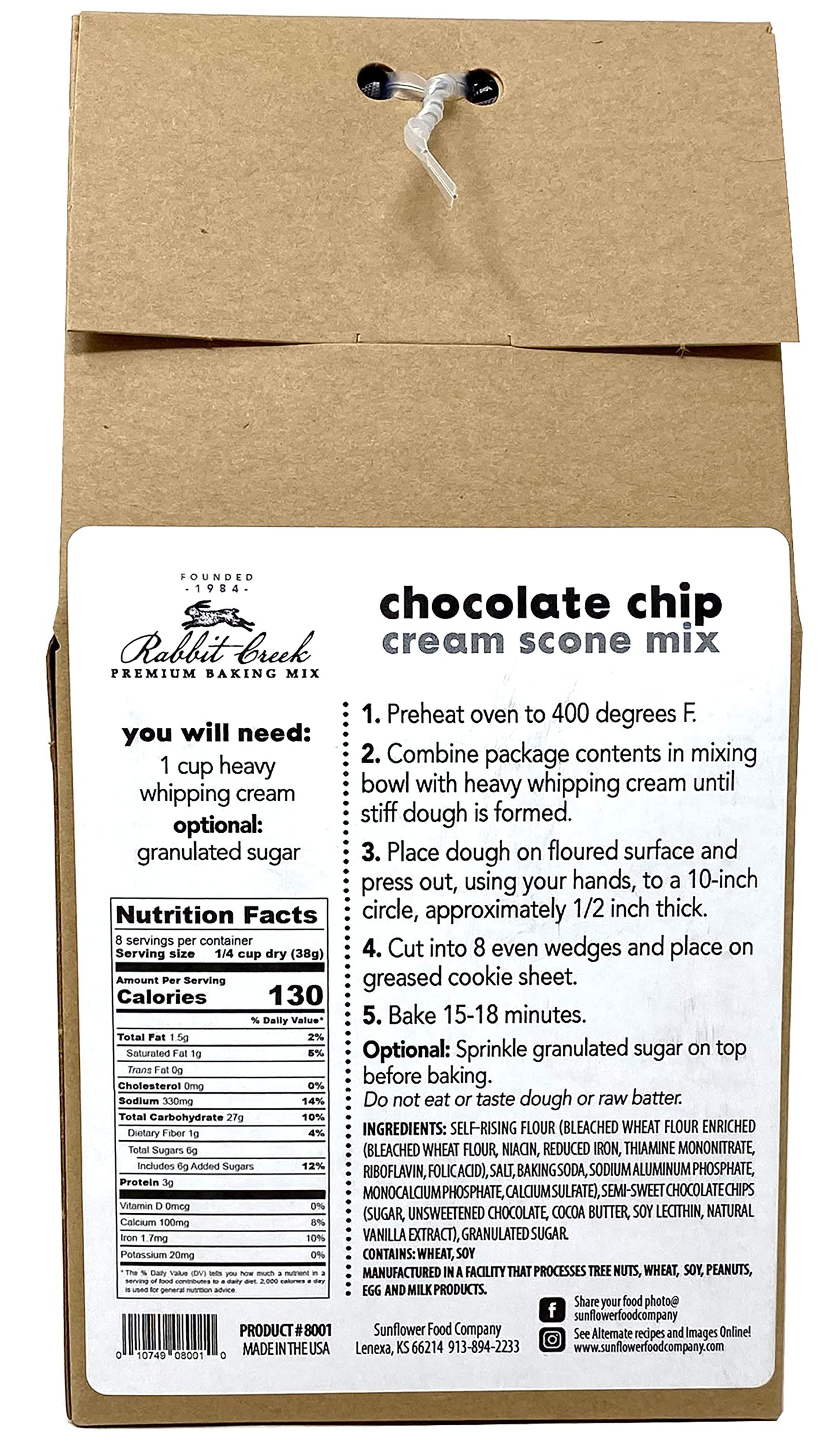 Rabbit Creek Chocolate Chip Scone Mix - Chocolate Chip Scones Baking Mix, Rabbit Creek Baking Mix 10.75 Ounce