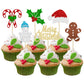 24Pcs Merry Christmas Cupcake Toppers Glitter Santa Claus Gingerbread Santa Hat Cake Topper Decorations For Merry Christmas Them