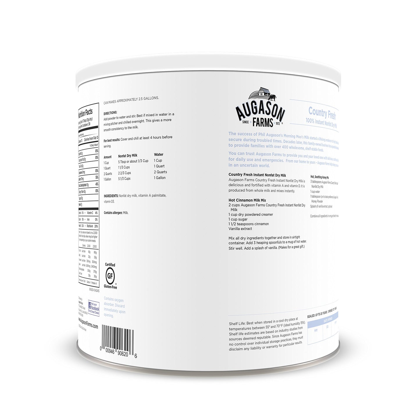 Augason Farms Instant Nonfat Dry Milk, Emergency Food Supply, 29 oz, Original Version, 39 Servings, Model 5-90620