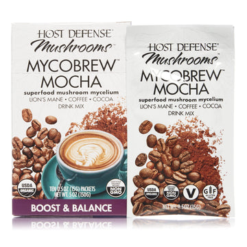 Host Defense, Mycobrew Mocha Drink Mix, Supports Energy And Focus, With Lion’S Mane Mushroom, 5Oz - 10 Packets (0.5Oz Each)