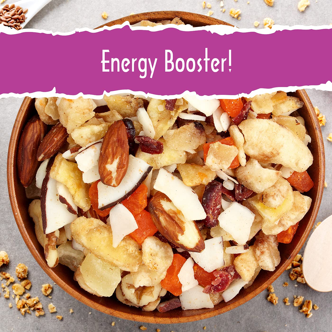 Sunkist Energy Boost Trail Mix - Fruit And Nut Mix, Low Sodium, Gluten Free Snack With Papaya, Walnuts, Coconut, Almonds, Banana