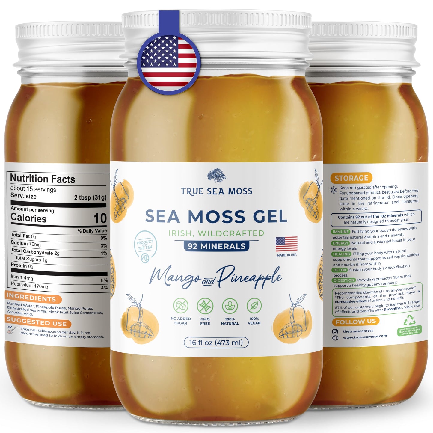 Trueseamoss Wildcrafted Irish Sea Moss Gel -7 Flavors- Nutritious Raw Seamoss Rich In Minerals, Proteins & Vitamins - Antioxidan