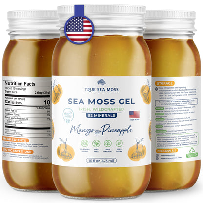 TrueSeaMoss Wildcrafted Irish Sea Moss Gel -7 Flavors- Nutritious Raw Seamoss Rich in Minerals, Proteins & Vitamins - Antioxidan