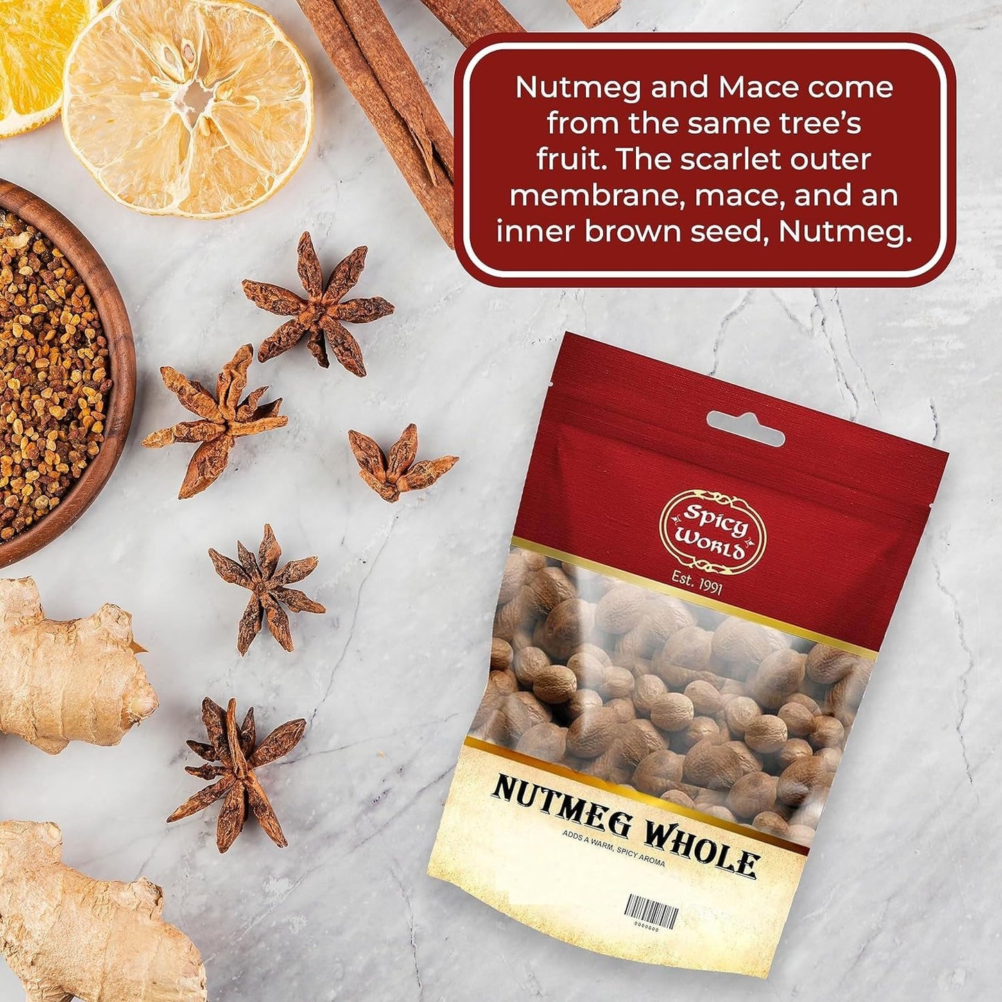 Spicy World Whole Nutmeg 12 Ounce Bag - 60+ Pieces! - Pure  Non-GMO  All Natural  Vegan