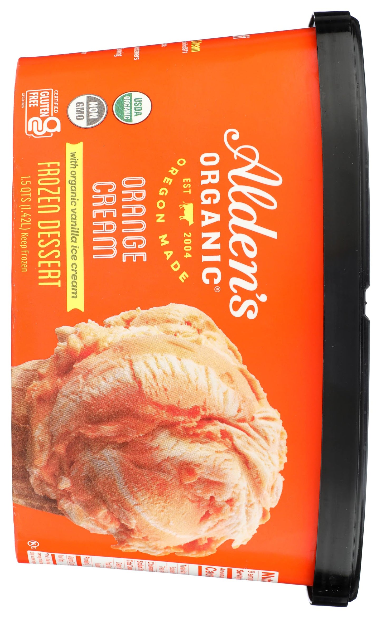 Aldens Organic Orange Cream Ice Cream, 1.5 Qt