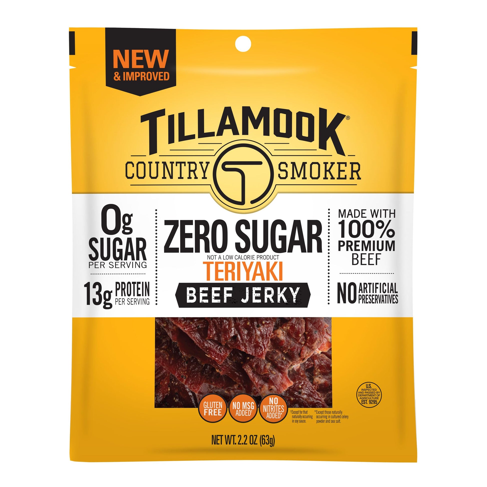 Tillamook Beef Jerky, Teriyaki Flavor, Zero Sugar, Low Carb, High Protein, Gluten Free, 2.2 Ounce