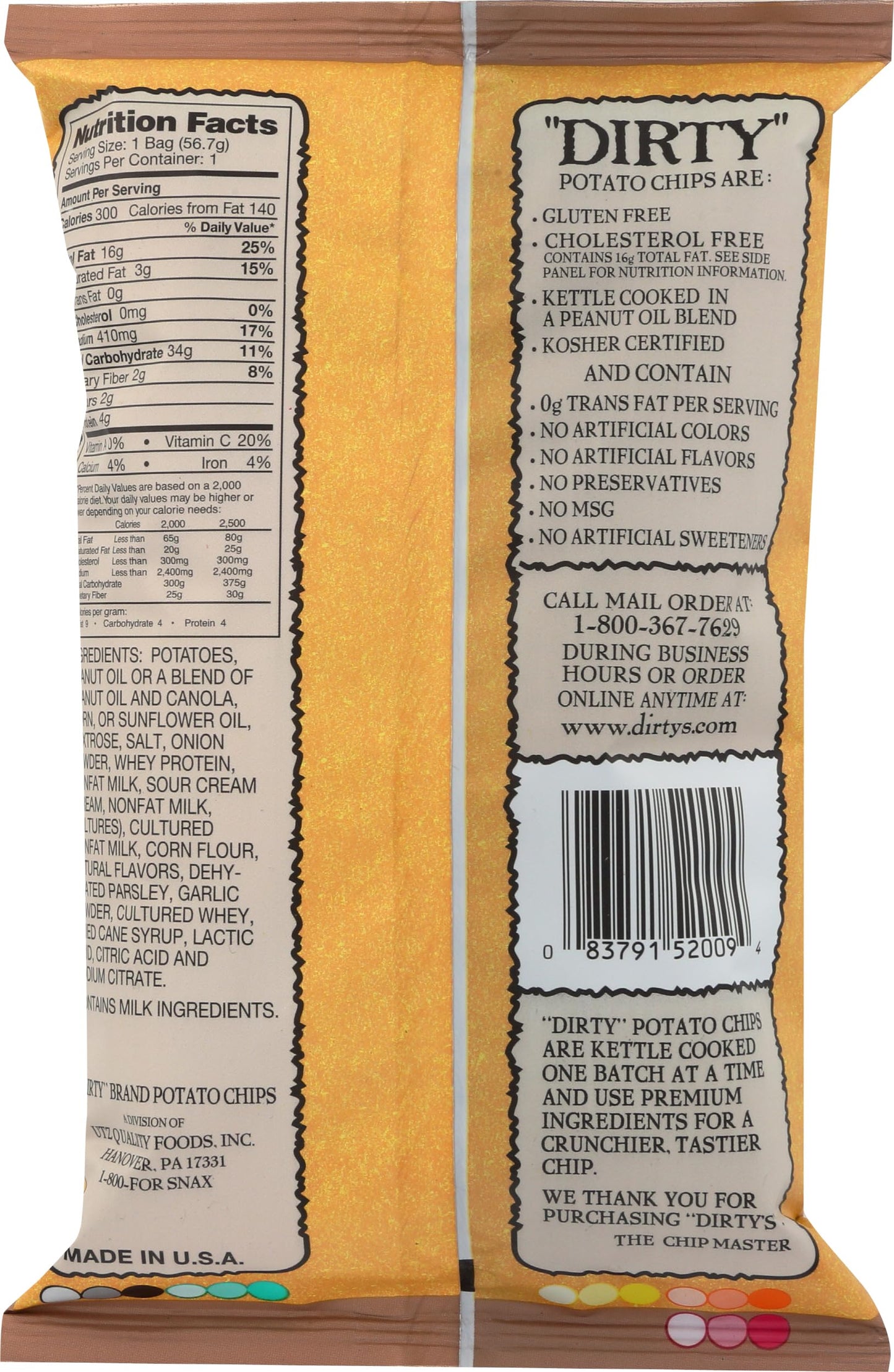Dirty Chips Sour Cream And Onion Multi-Pack, 2-Oz Bags (Pack Of 50)