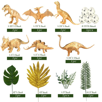 16 Pcs Metallic Gold Dinosaur Cake Decorations Dino Theme Cake Topper With Artificial Palm Leaves Dinosaur Eggs For Kids Boys Gi