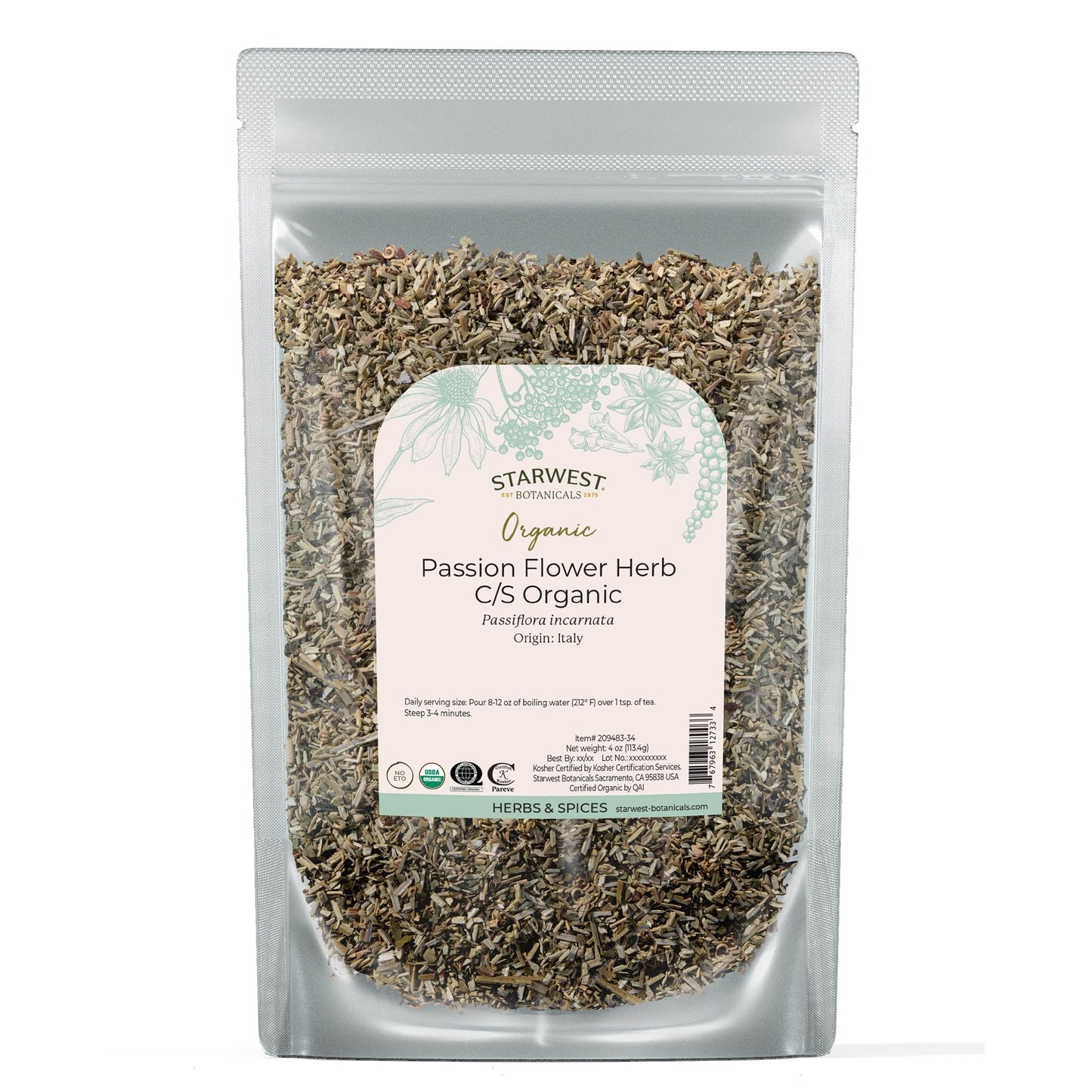 Starwest Botanicals Organic Passion Flower Herb Loose Leaf Tea - 4 Ounce Bag